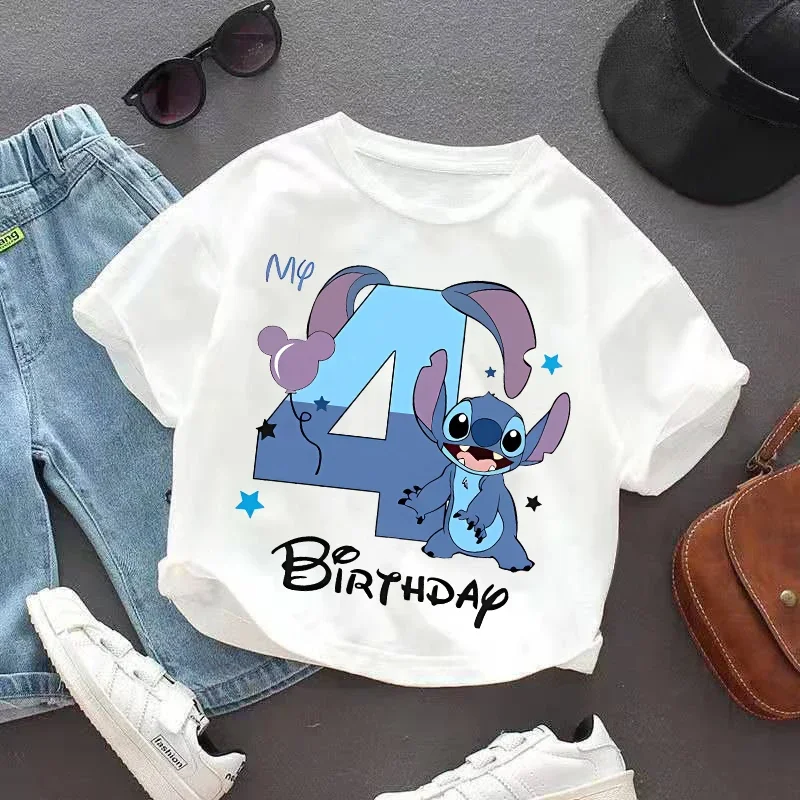 ليلو غرزة القطن تي شيرت 1-9 عيد ميلاد أرقام الاطفال طفل تيز فتاة الموضة الملابس هدية الأطفال الصبي بلايز الكرتون قصيرة الأكمام #4