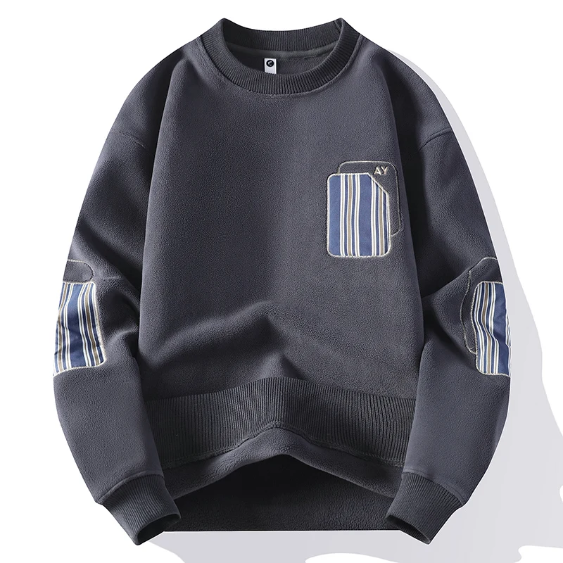 Fashion Long Sleeve Round Neck Sweatshirts Streetwear Men Loose Pullovers Trend Autumn Casual Outerwear Classic Mens Top