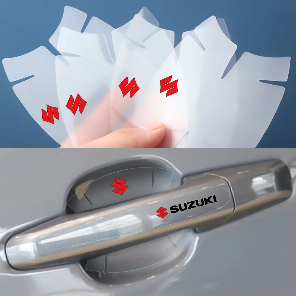 4/8 pçs maçaneta da porta do carro adesivos porta tigela protetor de risco filme para suzuki swift liana jimny alto samurai sx4 vitara g70 baleno