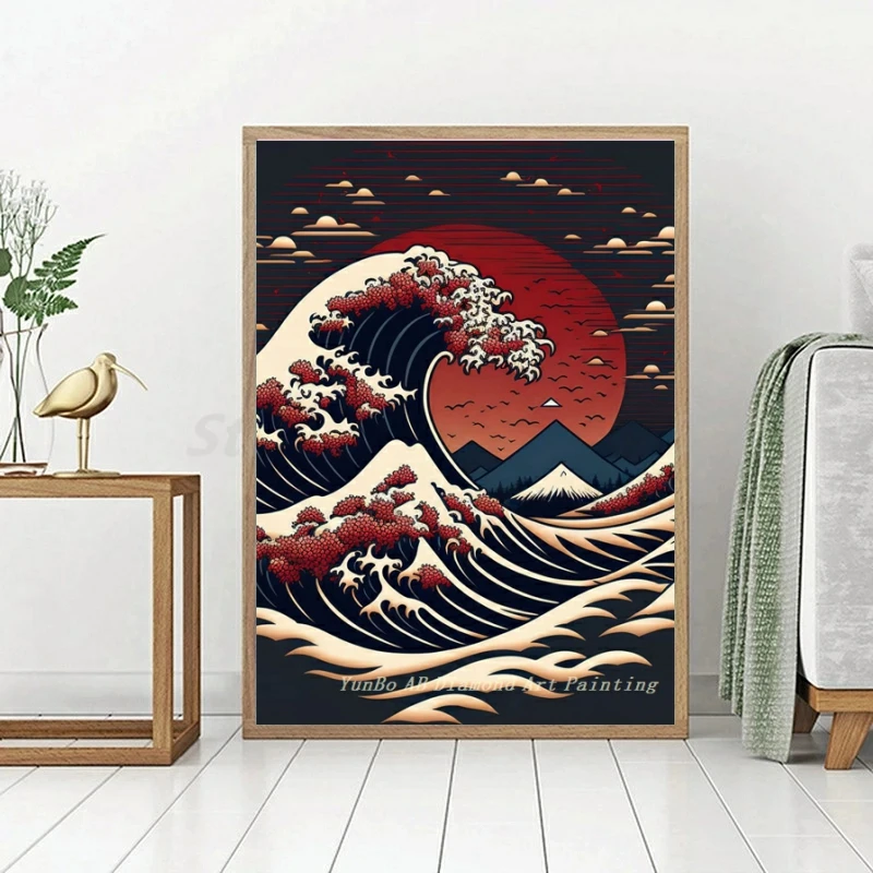 Wave Mountain Japan AB Drill Diamond Painting Mosaic Embroidery Fuji Pictures Cross Stitch Handmade Rhinestones Wall Home Decor