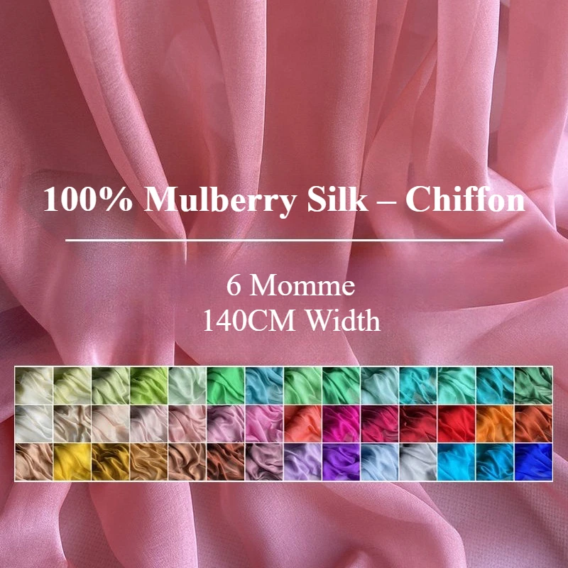 

100% Natural Light Silk Chiffon Fabric 6mm, Breathable for Summer Dress & Scarf Tulle, Non-Stretch