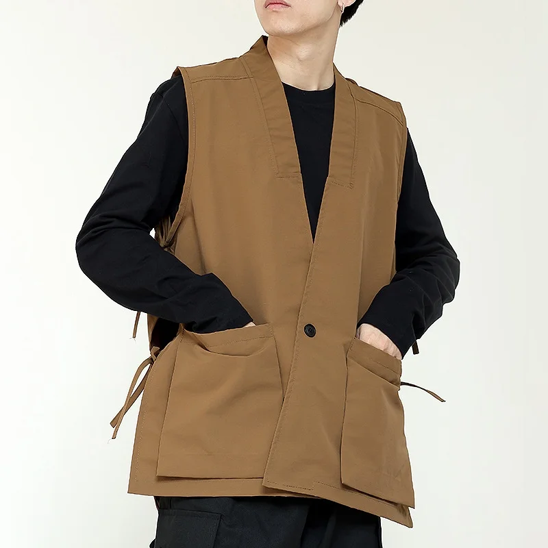 

Жилет на шнуровке в японском стиле, фартук, модные мужские и женские кофейни, рабочая одежда для ресторанов, индивидуальный логотип