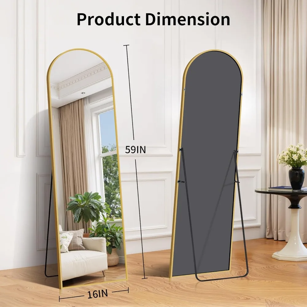 Bodenspiegel in voller Länge, 59 x 16 Zoll, freistehend oder an der Wand montiert, Aluminiumrahmen, ideal für Schlafzimmer und Heimdekoration