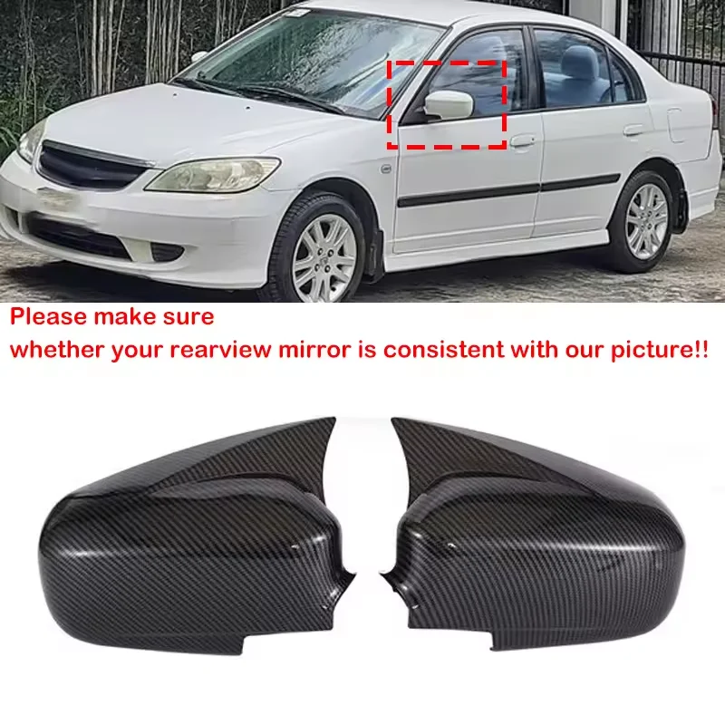 

ABS Pair Car Carbon Look Exterior Rear View Case Trim For Honda Civic 2002~2005 Sticker Rearview Side Mirror Cover Wing Cap