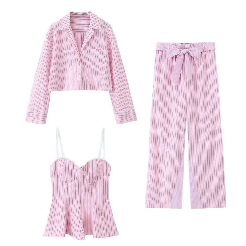 

Весна 202, женские полосатые шелковые хлопковые длинные брюки со светом ort irt, длинные брюки с высокой талией, комплект Faion, женская одежда высокого качества