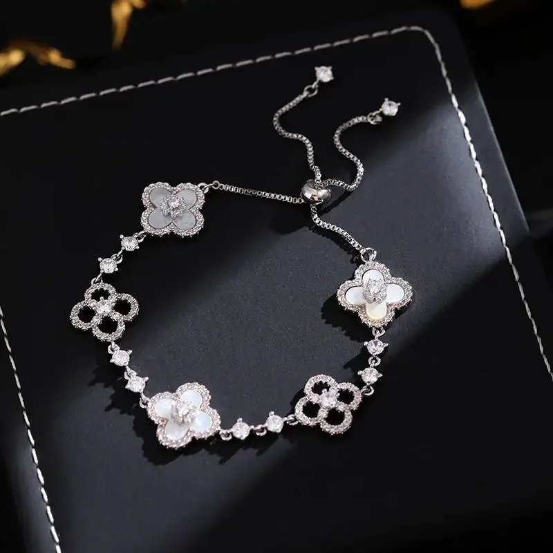 

Fashion Shell Stone Crystal Pink Flower Bracelet for Women Personalized Stainless Steel Cuff Bracelet Jewelry Accessories Gifts