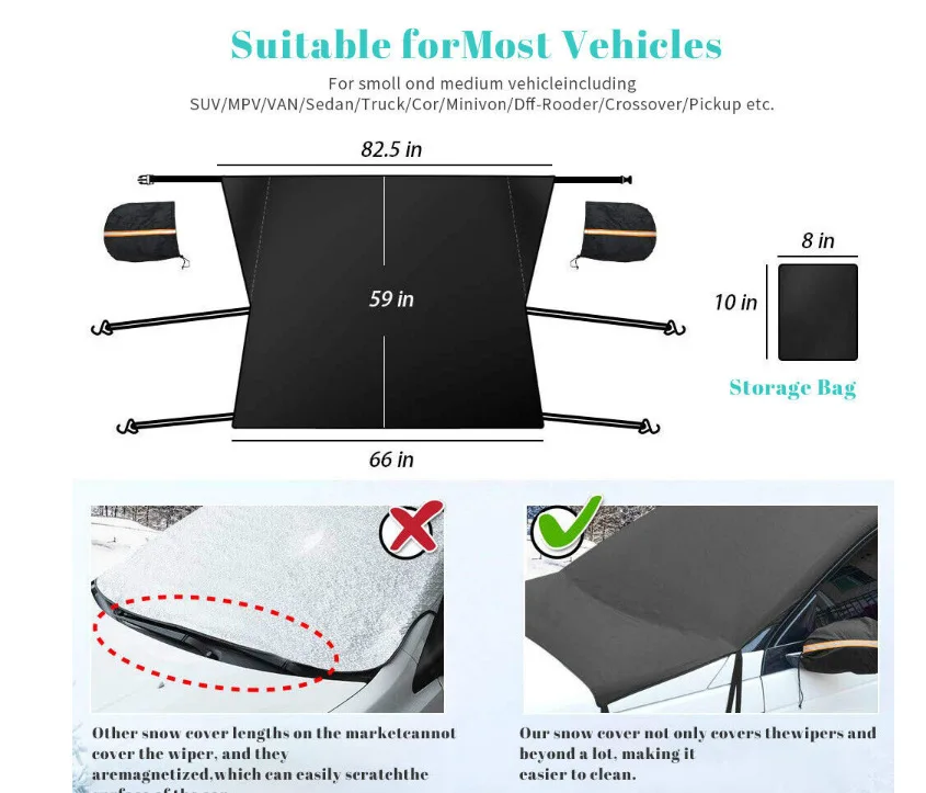 Couverture de pare-brise de neige glacée de voiture 600D Oxford, couverture de protection de pare-brise de camion, anti-gel d'hiver, accessoires automobiles