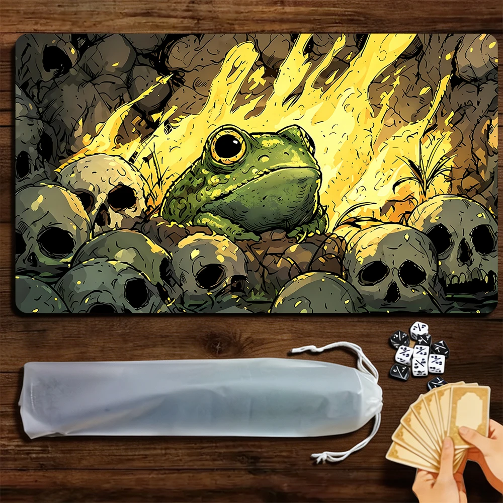 Mysterious Skull Frog TCG Playmat Magic Playmat Gathering Gaming Mat with Stitched Edge Anti-slip base 60X35cm Trading Card Game