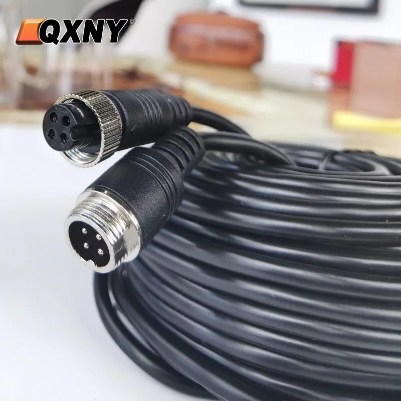 QXNY 4 Pin Aviation Extension Video Cable 5M 10M 15M 20M for Truck Van Rv Lorry Bus Monitor Camera Connection