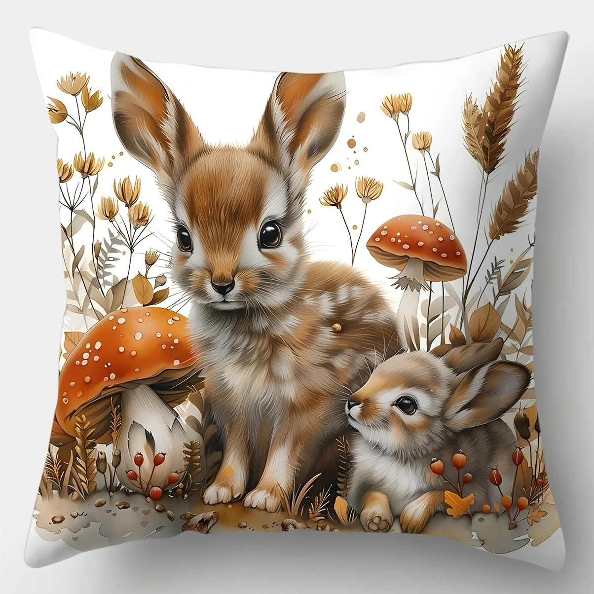 4Pcs Cute Rabbit Pillow Covers 45x45cm Double-sided Printed Cushion Cases Bunny Mushroom Home Decor Throw Pillows No Insert