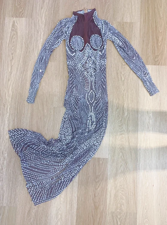 Sexy Stage Long Prom Dresses for Women Sheer Mesh Top Luxury Sparkly Pearls Diamond Dresses Black Girls Prom Formal Party Gowns