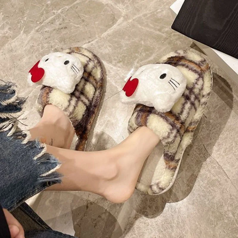 Pantofole in cotone Sanrio Hello Kitty cartone animato da donna carino inverno caldo scarpe di peluche scarpe in cotone Kawaii antiscivolo pantofole da casa regalo
