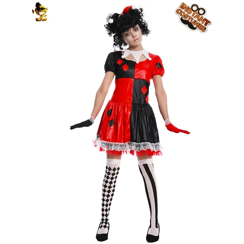 

Halloween Costume Woman Clown Clothes Cosplay Anime Black Red Heart Dress Nightclub Party Stage Performance Wear 2025