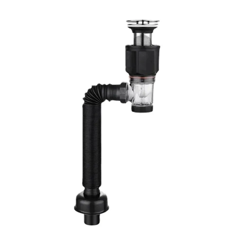 Bathroom Washbasin Drain Kit 32mm, Pop‑Up Filter Sink Stopper with Flexible Drain Down Hose for Basin Sink