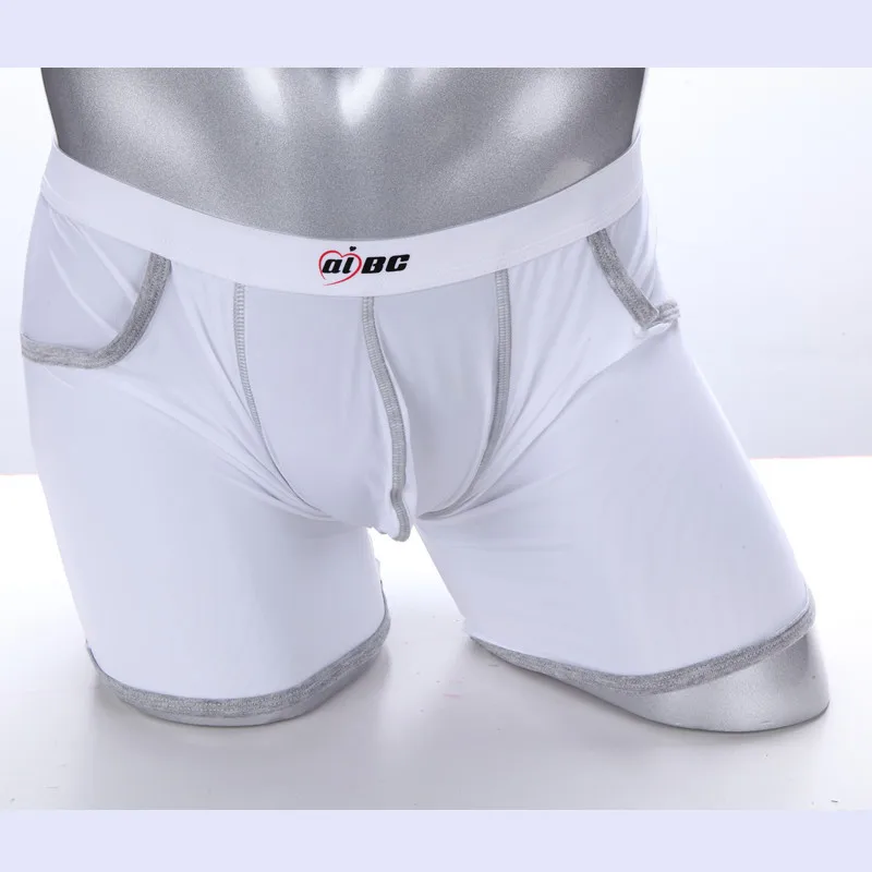 Men's Thin Ice Silk Low Rise Boxer Shorts Contrast Trim U Bulge Pouch Logo Waistband Breathable Sexy Underpants Daily Wear
