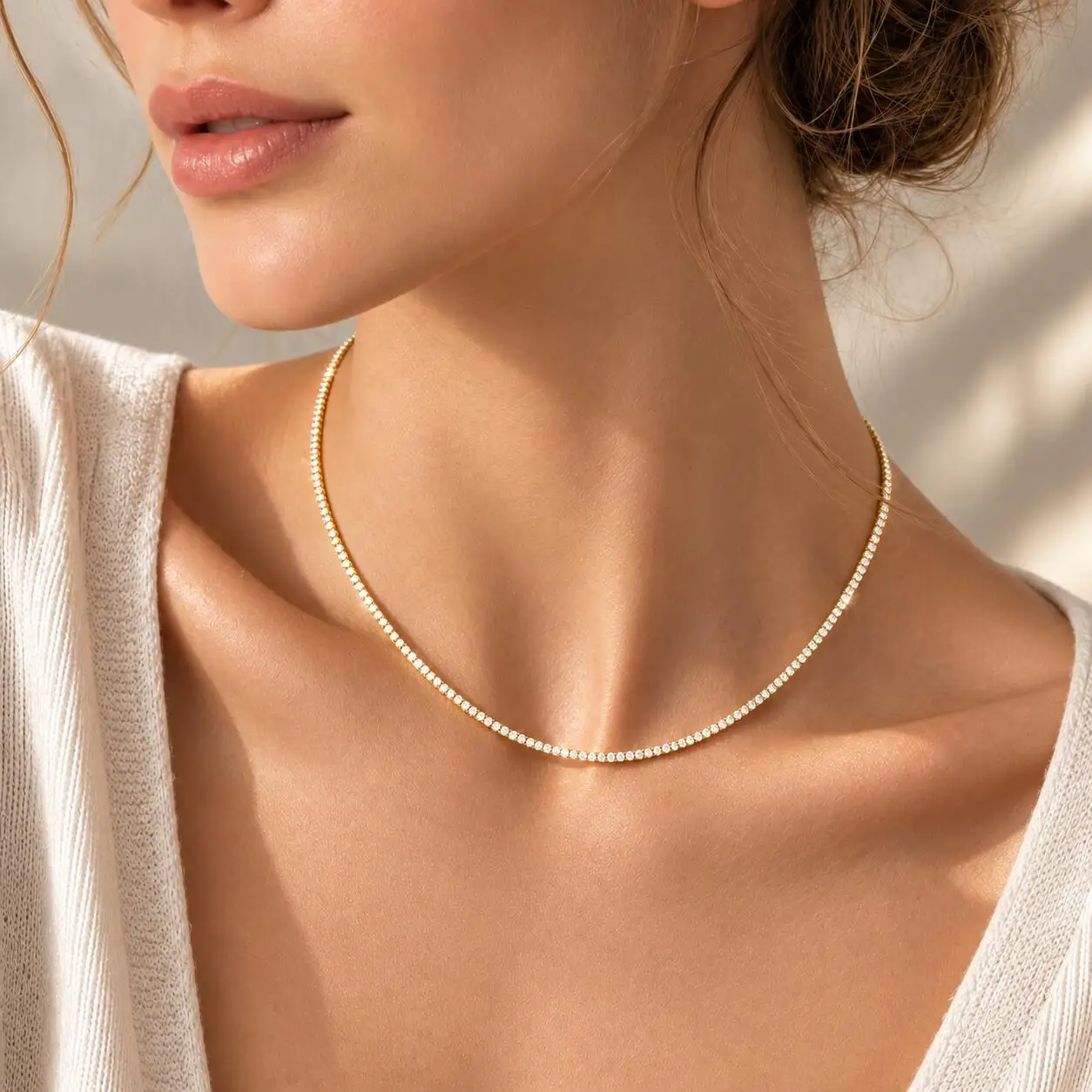 Luxury Tennis Necklace for Women, Stainless Steel CZ Necklace Iced Out Bling Choker Chain, Party Wedding Daily Wear 2mm 3mm 4mm