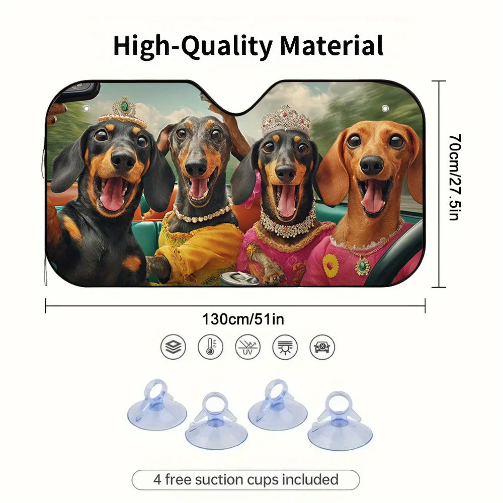 1pc Cute Dachshund Dogs Road Trip Car Sunshade - Fit Windshield Decoration With Selfie Design, Heat & Glare Reduction, Scratch P