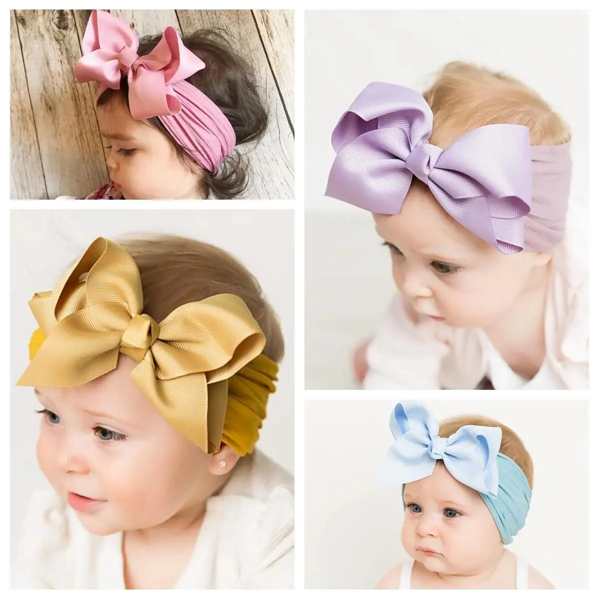 

10PC Grote Strik Hoofdband voor Baby Meisjes Brede Nylon Tulband Pasgeboren Boog Headwrap Gift Super Zachte Babe Haaraccessoires