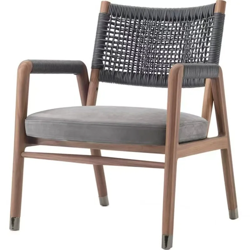 

Outdoor sofa Solid wood designer rattan single sofa Teak courtyard furniture Leisure chair Nordic balcony rattan chair