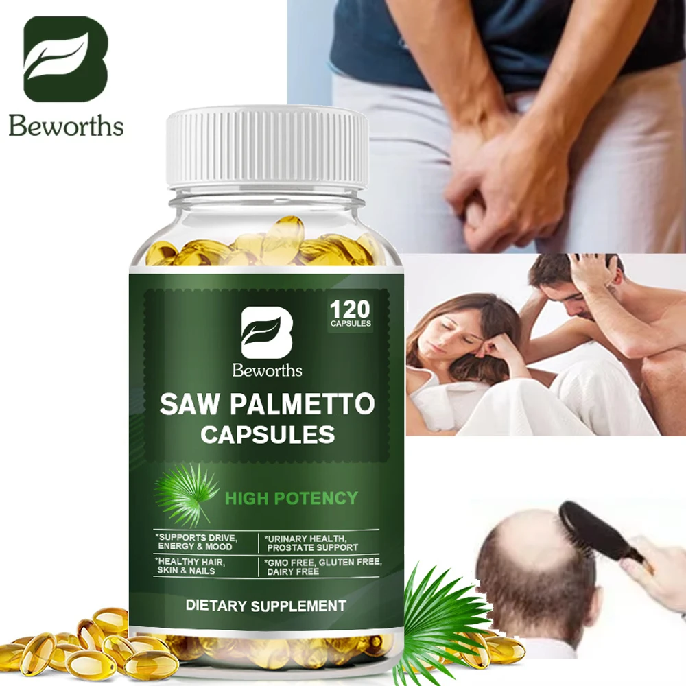 BEWORTHS cápsulas de Palma de sierra, soporte para la salud de la próstata masculina, salud del tracto urinario, mejora la vitalidad, soporte para la salud del cabello, crecimiento del cabello