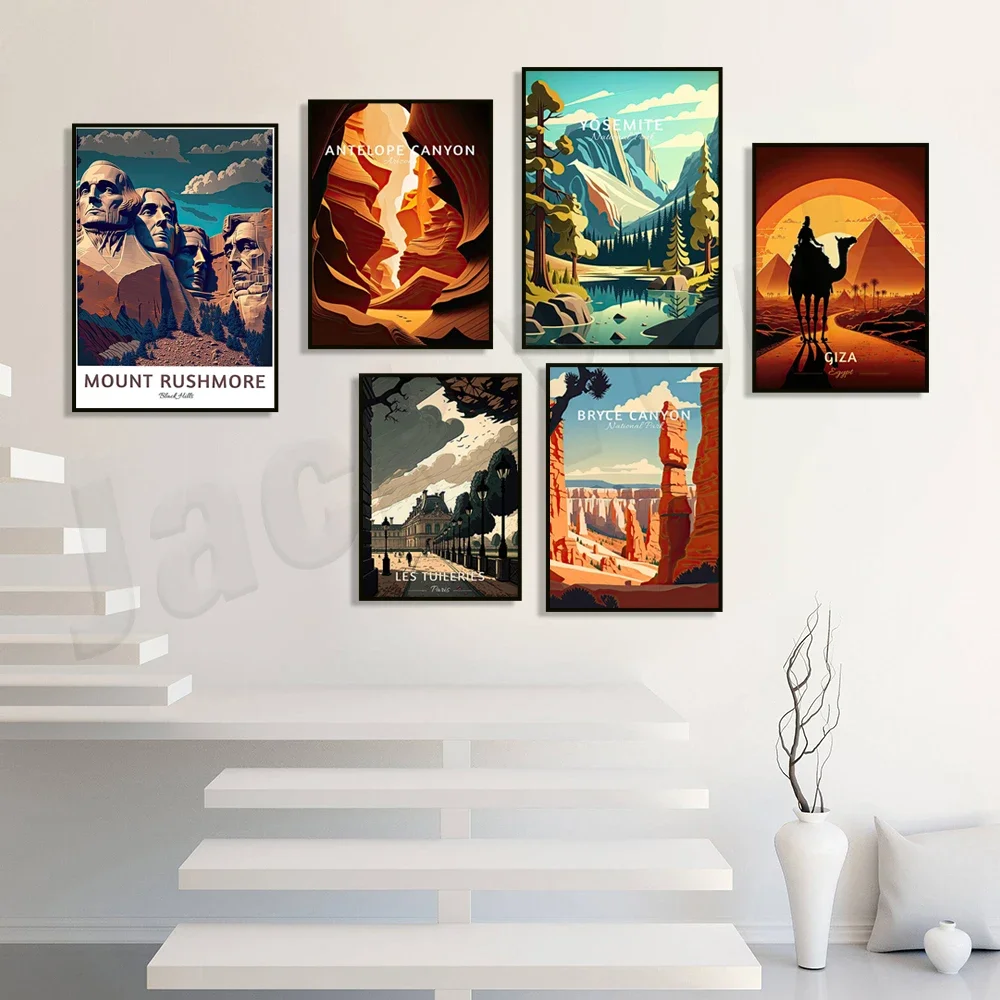 Mount Rushmore, Barcelona, Antelope Canyon, Egypt, Bryce Canyon, Miami, Paris Tuileries, Great Wall of China Travel Poster