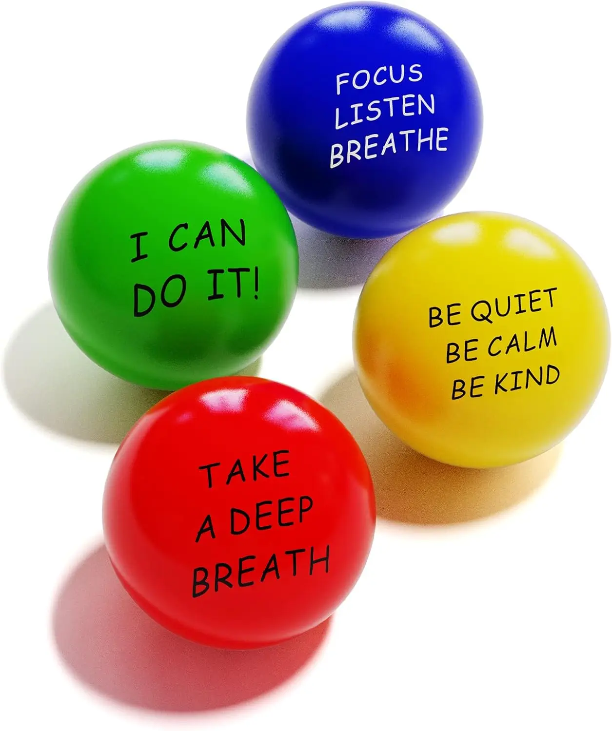 

Motivational Stress Balls 4 Pack – Anxiety Relief, Hand Exercise, Fidget Toy for Kids & Adults