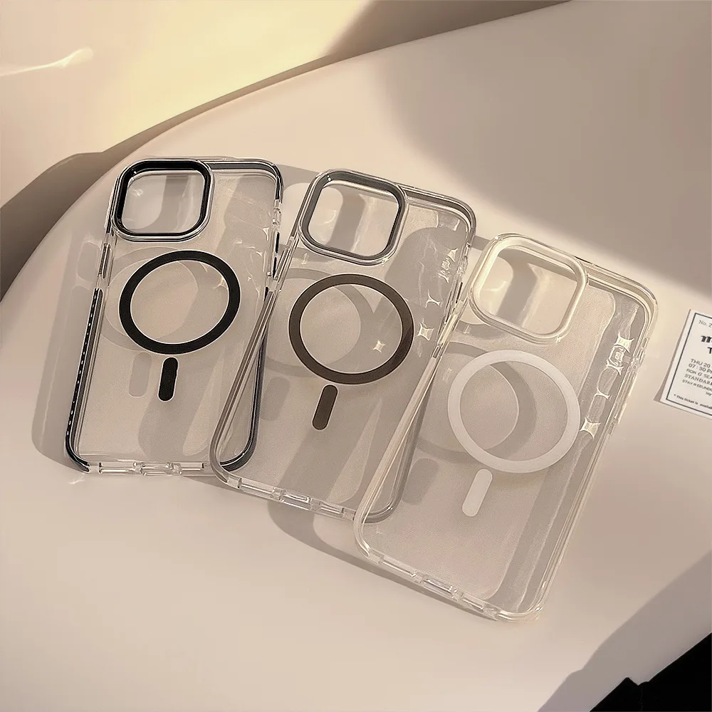 

Solid color magnetic suction 15Promax high-end feel suitable for iPhone 16 phone case anti drop border soft shell