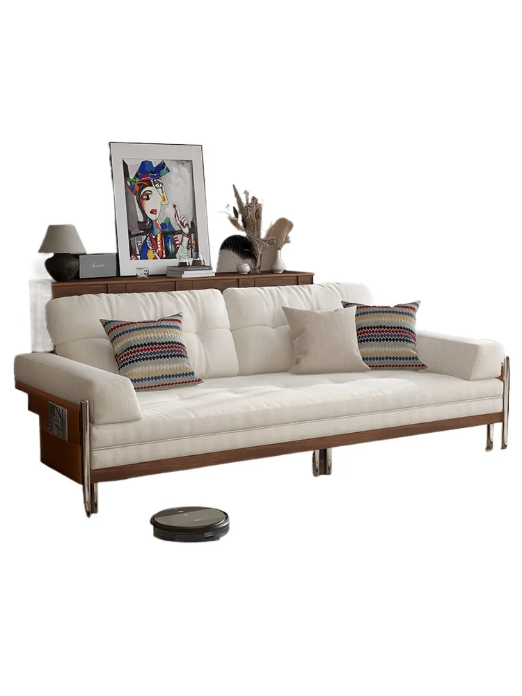 

Solid wood sofa bed folding dual-purpose small apartment living room bedroom removable and washable design cotton and linen