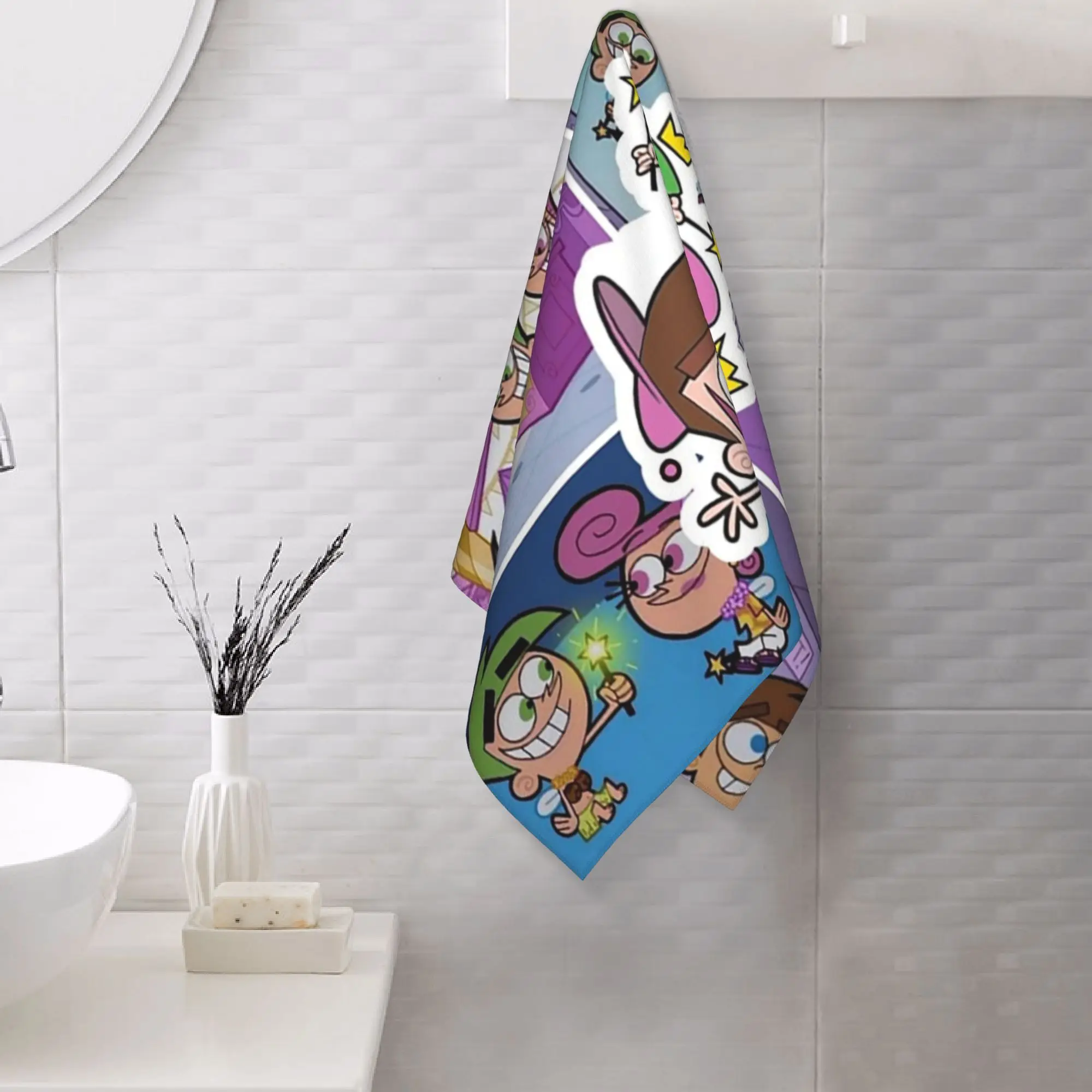 Custom Comic Style Cosmo, Wanda and timmy Design. Soft Face Towel Quick Dry Pool Bath Cotton Towels Breathable