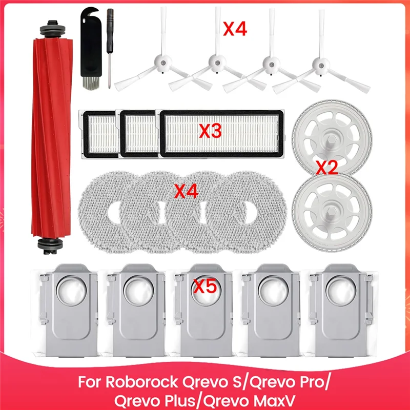 Acessórios de substituição para roborock qrevo s/qrevo pro/qrevo plus/qrevo maxv escova lateral principal filtros hepa almofadas mop