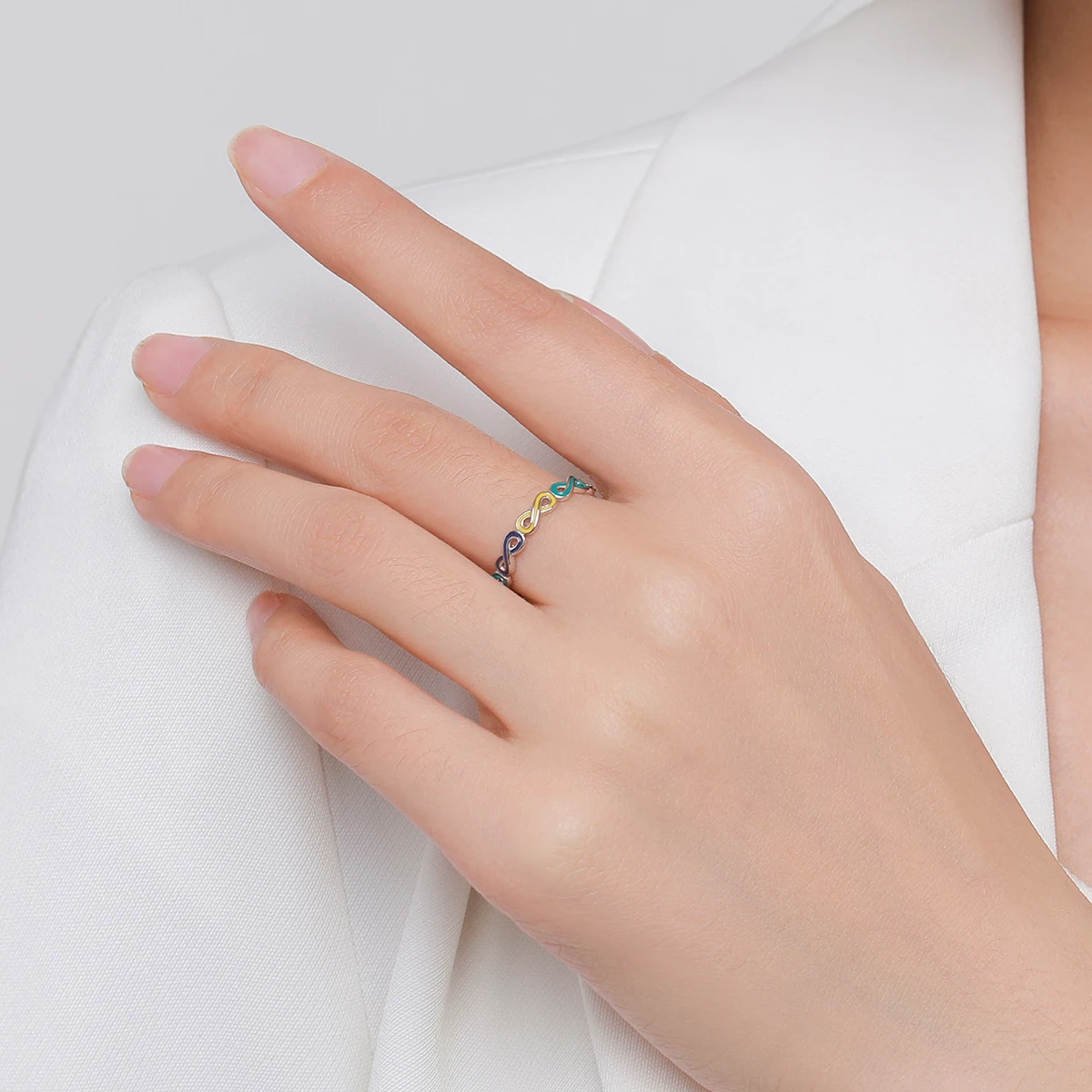 MODIAN 925 Sterling Silver Delicate Stackable Rings Heart Star Infinite Rainbow Color Enamel Finger Rings For Women Fine Jewelry