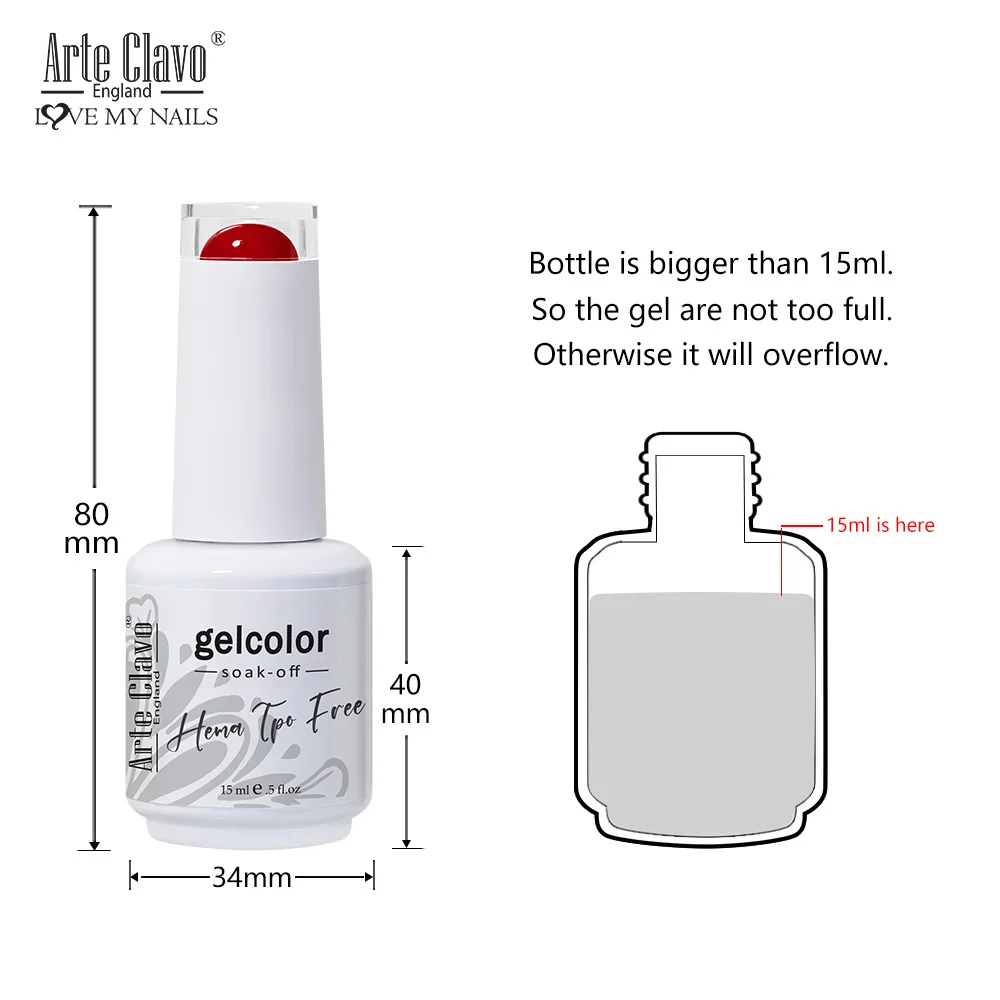 Arte Clavo HEMA TPO FREE Colorful Gel Nail Polish 15ml Full Coverage Soak Off UV LED Varnish Hybrid Nail Art Top Bsae Maincure