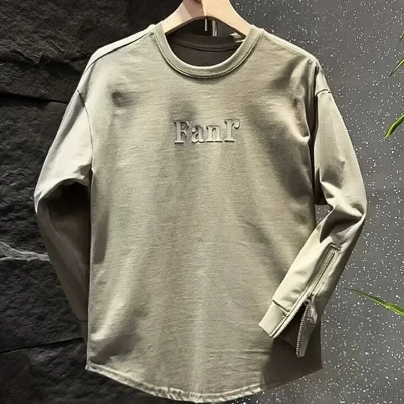 New Letter Casual Zipper Round Neck Sweatshirt Men\'s Trendy Brand Versatile Couple\'s Loose T-shirt Base Shirt