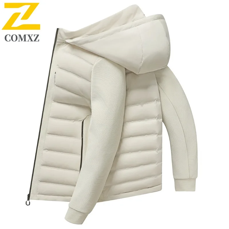 COMXZ Men's High-Quality Winter Jacket Versatile Solid Color Minimalist Travel Down Jacket Skiing Stylish Puffer Jacket Clothing