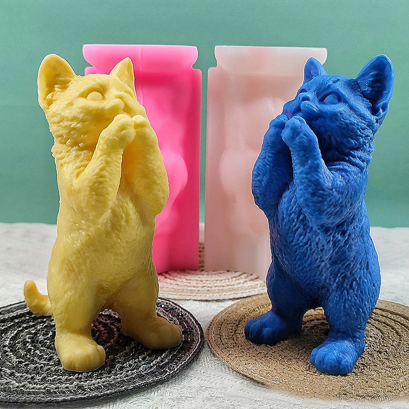 

Large Standing Cat Silicone Candle Molds DIY 3D Kitten Plaster Craft Casting Making Set Animal Chocolate Baking Mould Home Decor