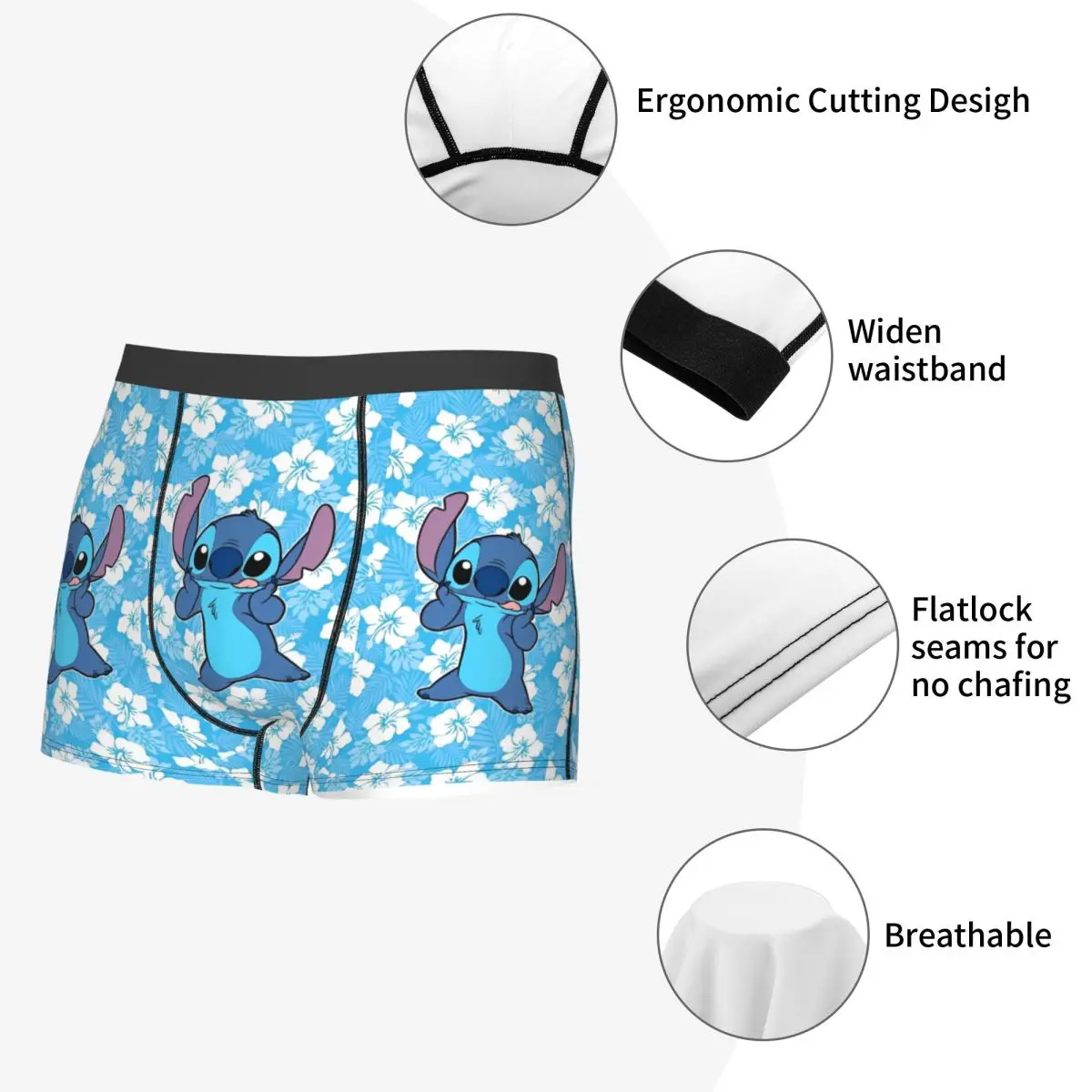 Man Schattige Steek Blauwe Bloem Boxers Nieuwigheid Geschenken Ondergoed Cartoon Short Heren Boxer Slips Quilt Onderbroek Comfortabel