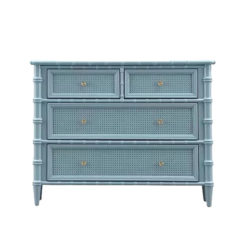 LTT Nordic style bedroom carved bamboo drawer locker simple style creative rattan living room side cabinet
