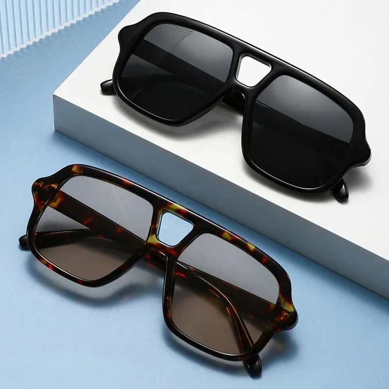 Popular Fashion Double Bridges Square Men Sunglasses Vintage Punk Blue Shades Women EyewearUV400 Men Trending Sun Glasses view 3
