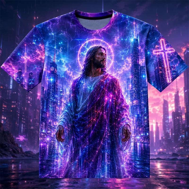 Fashion Jesus Graphic T Shirts For Men Summer Trendy Short Sleeve 3D Printed O Neck T-shirts Cool Hip Hop Street Christian Tees