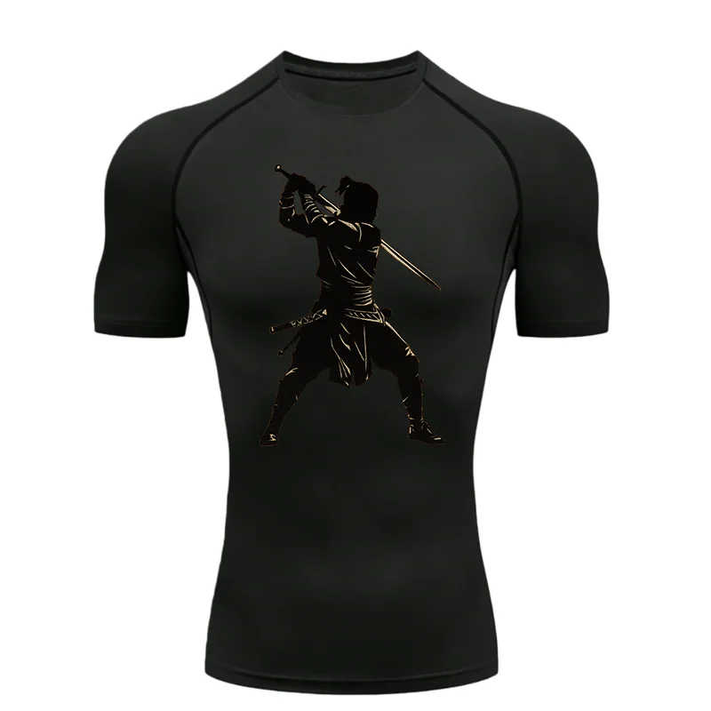 Samurai Print Men's Sports T-shirt Training Fitness Compression Shirt Gothic Pattern Sport T-Shirt Rashgard Tops Tee Short