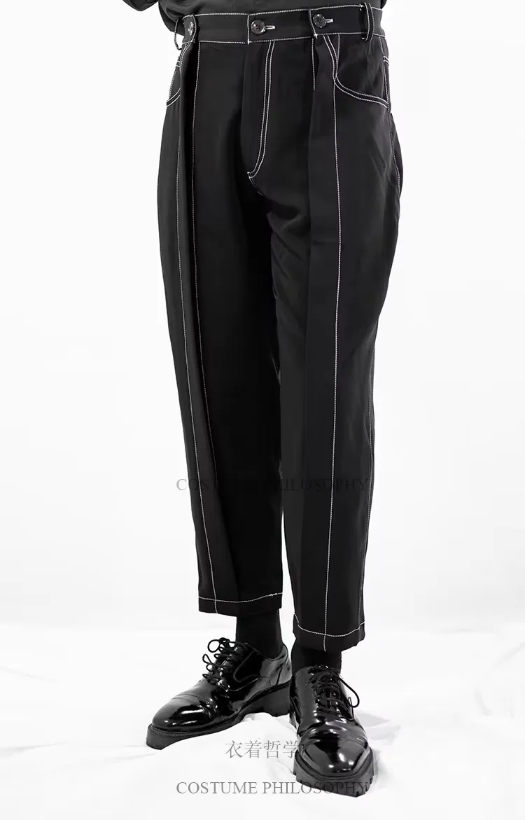 27-46 2025 roupas masculinas e femininas estilista de cabelo rua linha branca solta e costura complexa calças casuais plus size traje