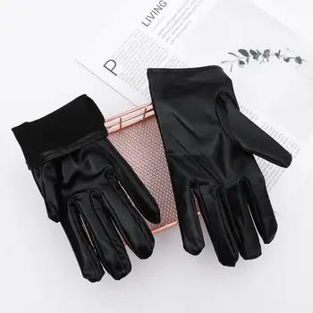 Men Women Hip-Hop Dance PU Mittens Halloween Leather Gloves Dress Up Black Gloves