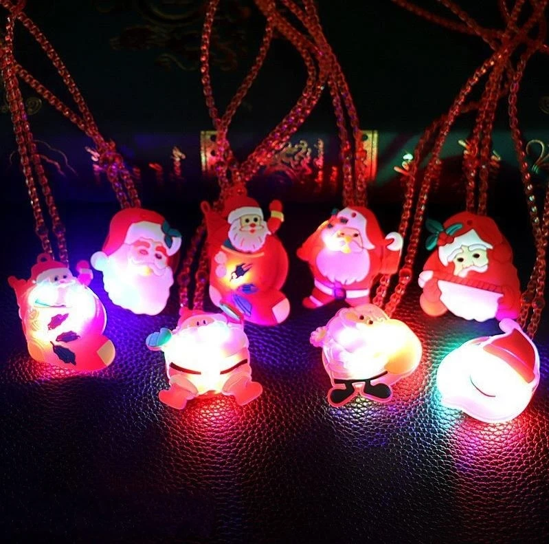 Party Decoration Christmas Light Up Flashing Necklace Children Kids Glow up Cartoon Santa Claus Pendant Xmas Decorations ni191