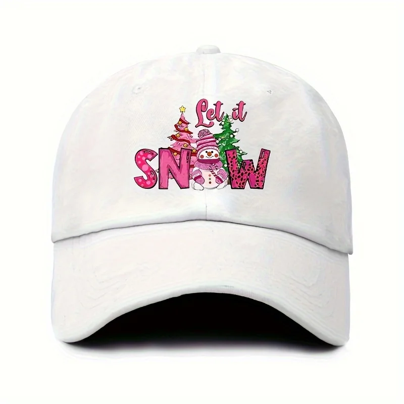 Christmas-Themed Baseball Cap: a Vintage Washed Cap Featuring Colorful Christmas Tree And Snowman Designs, Stylish And Versatile