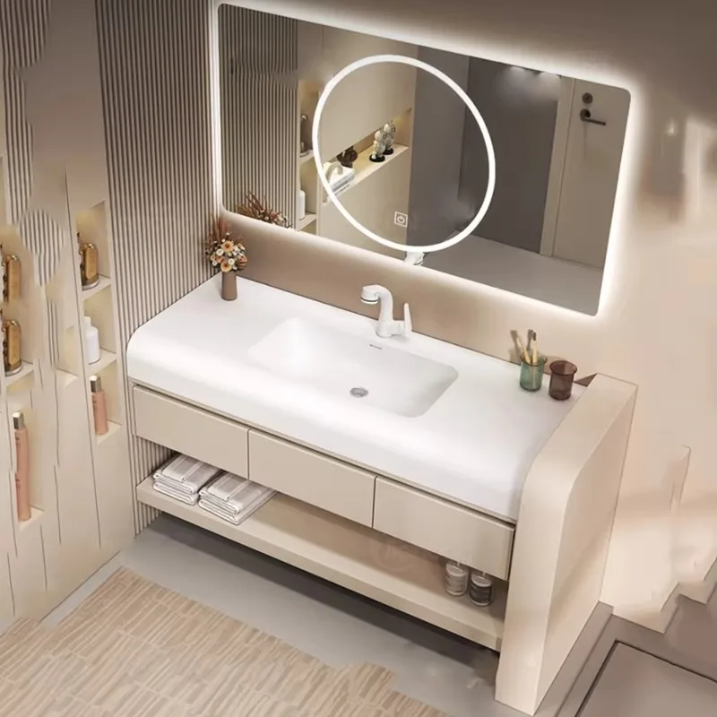 

Washing Luxury Bathroom Cabinet Sink Mirror Wall White Bathroom Cabinet Vanity Combination Meuble Salle De Bain Furniture