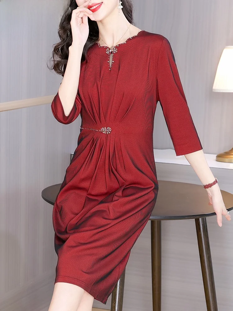 

Elegant Maternity Wedding Dress Slimming Belly Covering Fashionable Mommy to Be Dress Commuter Style Retro Korean Midi Dress