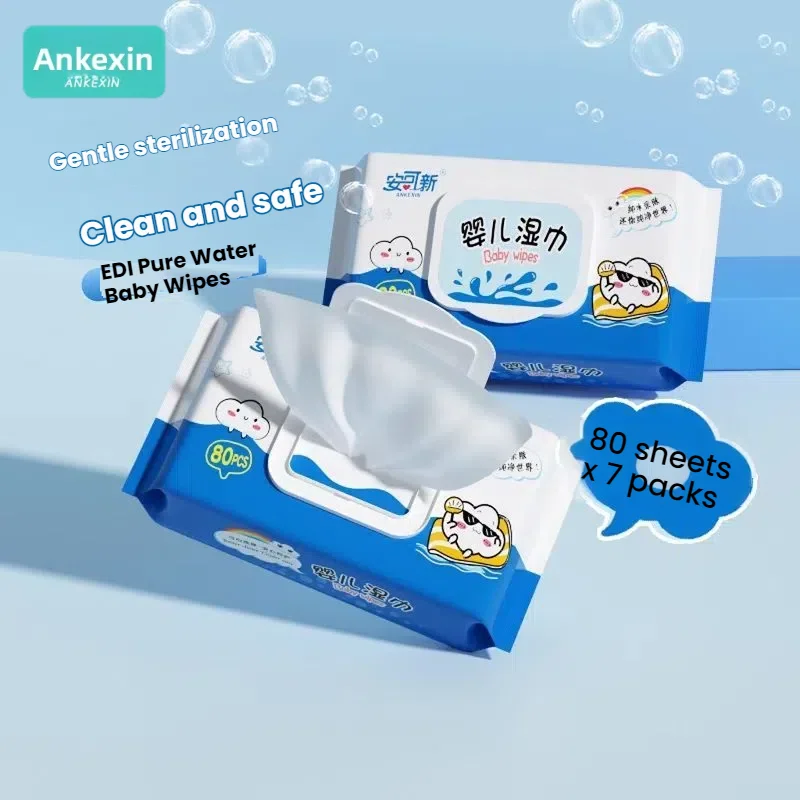 

Детские салфетки Ankexin из 100% хлопка для рук и рта | Гипоаллергенный и нежный | Оптовая цена пакета 7x80 шт. (всего 560 салфеток)