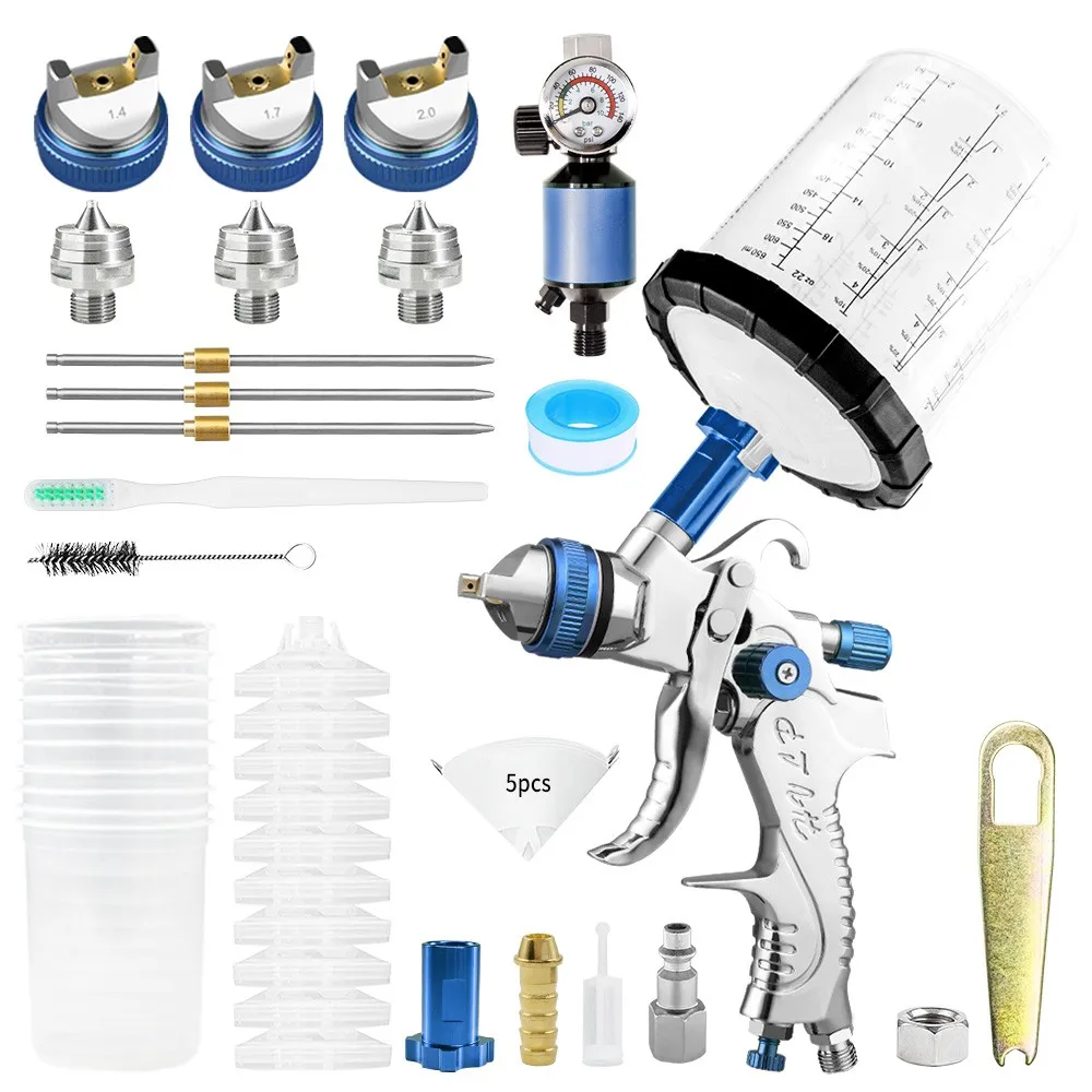 

Tpaitlss Professional HVLP Spray Gun 1.4mm 1.7mm 2.0mm Nozzle Gravity Airbrush DIY Spray Kit for Car Painting