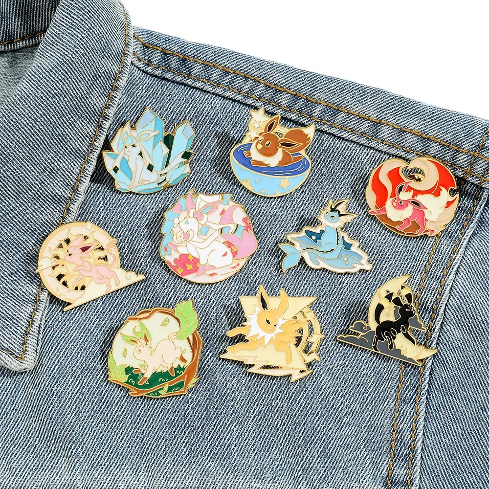 

Cartoon Anime Pokémon Metal Pin Eevee Family Alloy Brooches Children's Clothes Backpack Badge Accessories Bag Pendant Decoration