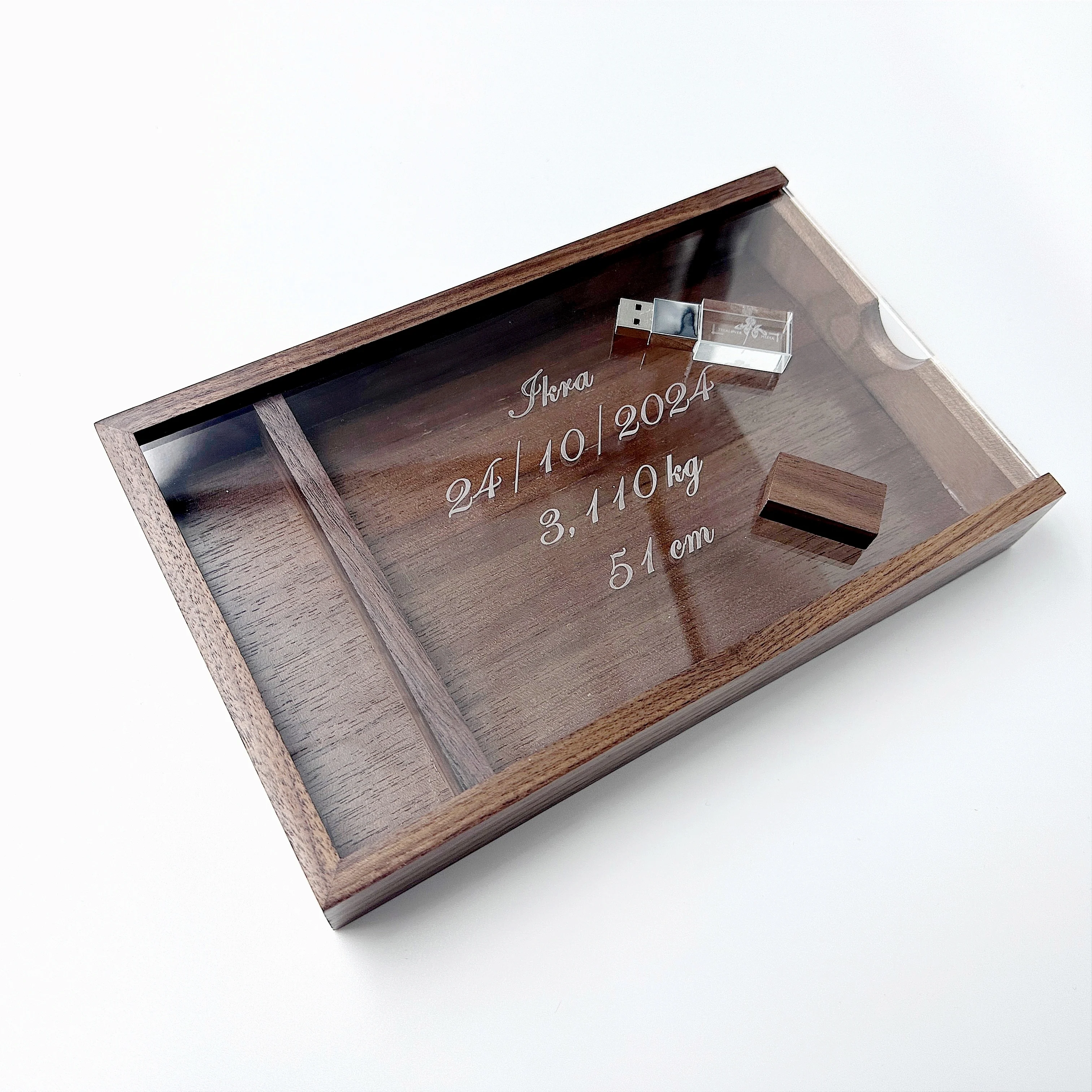 Free Custom Laser Engraving LOGO Acrylic Walnut Album Box（25*15.5cm) + Crystal USB3.0 High-speed Flash Drive 16GB 32GB 128GB